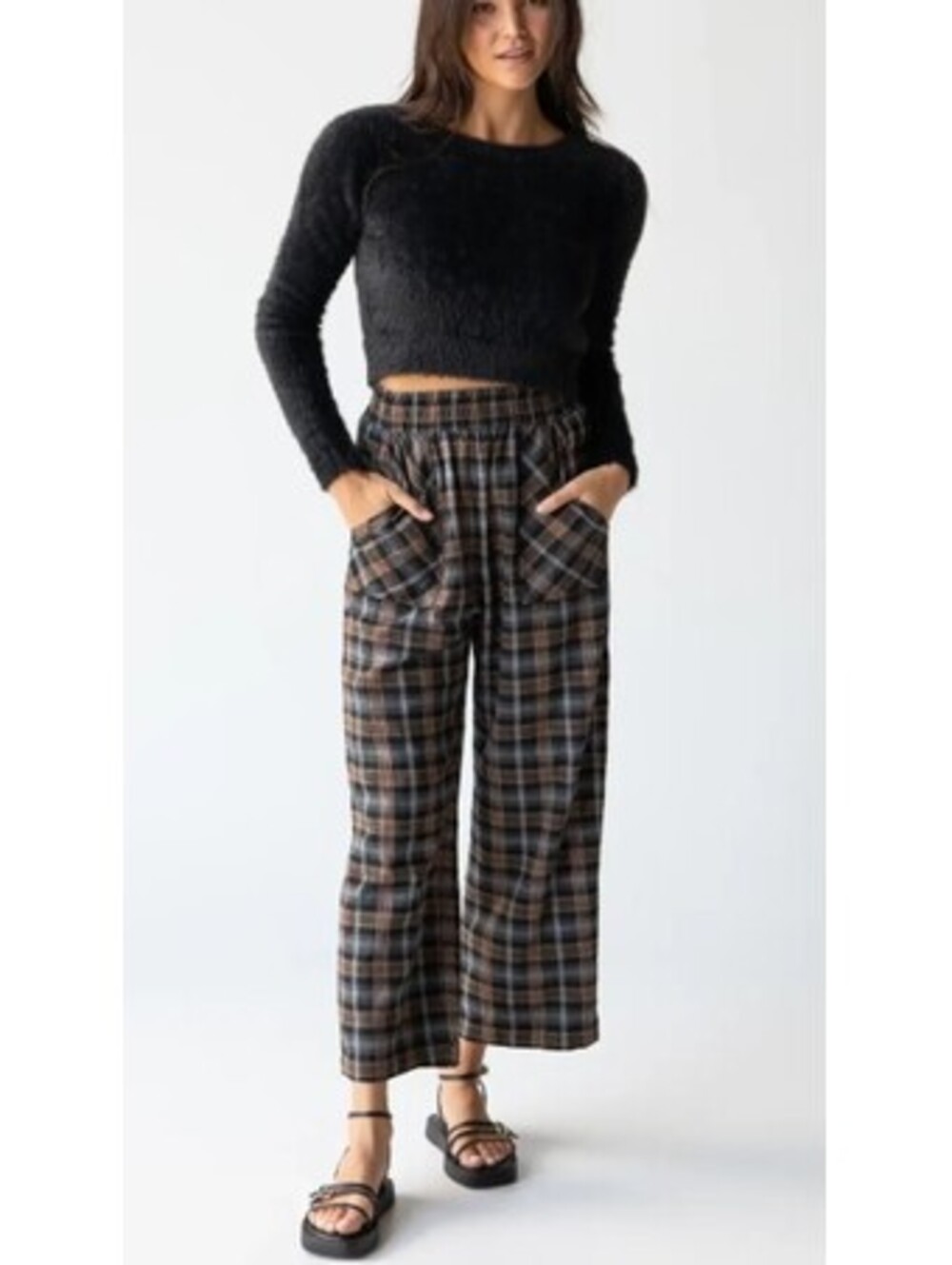 Natural Life, Beckett Flannel Pants Brown Grey Plaid, womens size S